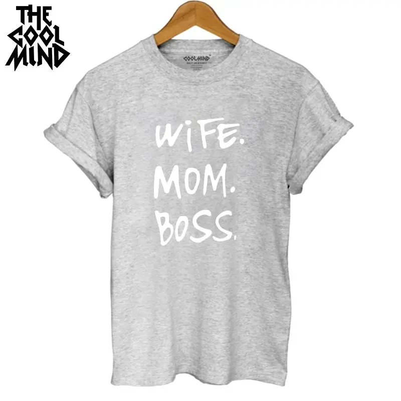 WRZ0711-GREY Zilinglan WR0711B Высокое качество хлопок домашнее принт "mom Boss" Футболка женская Повседневная классная летняя футболка для женщин, футболка с короткими рукавами для девочек - Цвет: WRZ0711-GREY