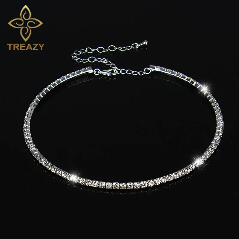 

TREAZY Women Crystal Diamante 1 Row Rhinestone Necklace Wedding Bridal Party Collar Choker Chain Necklace Jewelry Gift