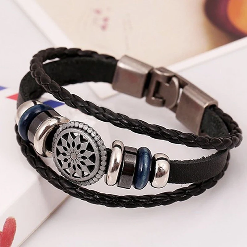 

Винтажный Браслет StarBead, тканый кожаный браслет в стиле панк для мужчин, ювелирные изделия в стиле хип-хоп