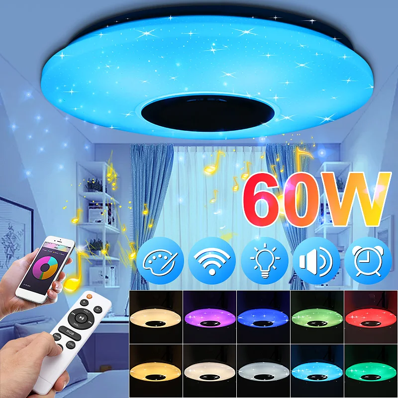 60W Lamp With Remote 24 v/48/60 W светодиодный Музыка потолочный светильник с bluetooth Динамик, регулируемая яркость, Цвет изменение теплый/холодный белее, домашний вечерние заподлицо светодиодные лампы - Цвет корпуса: 60W Lamp With Remote