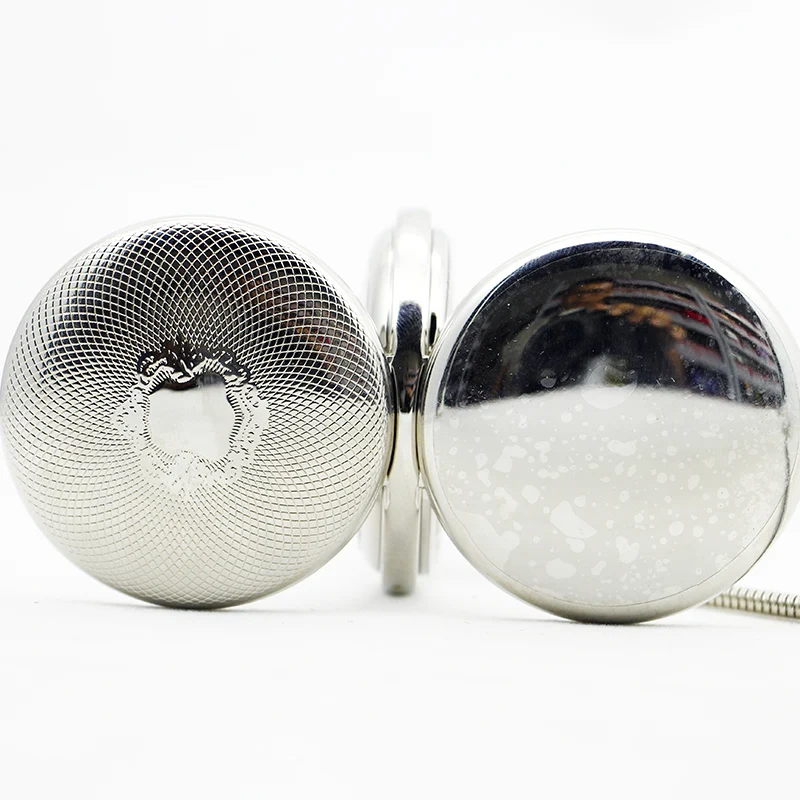 Silver Luxury Mesh Carved Double Opening Manual Mechanical Pocket Watch Royal Emblem Gentleman Style Pendant Necklace Clock