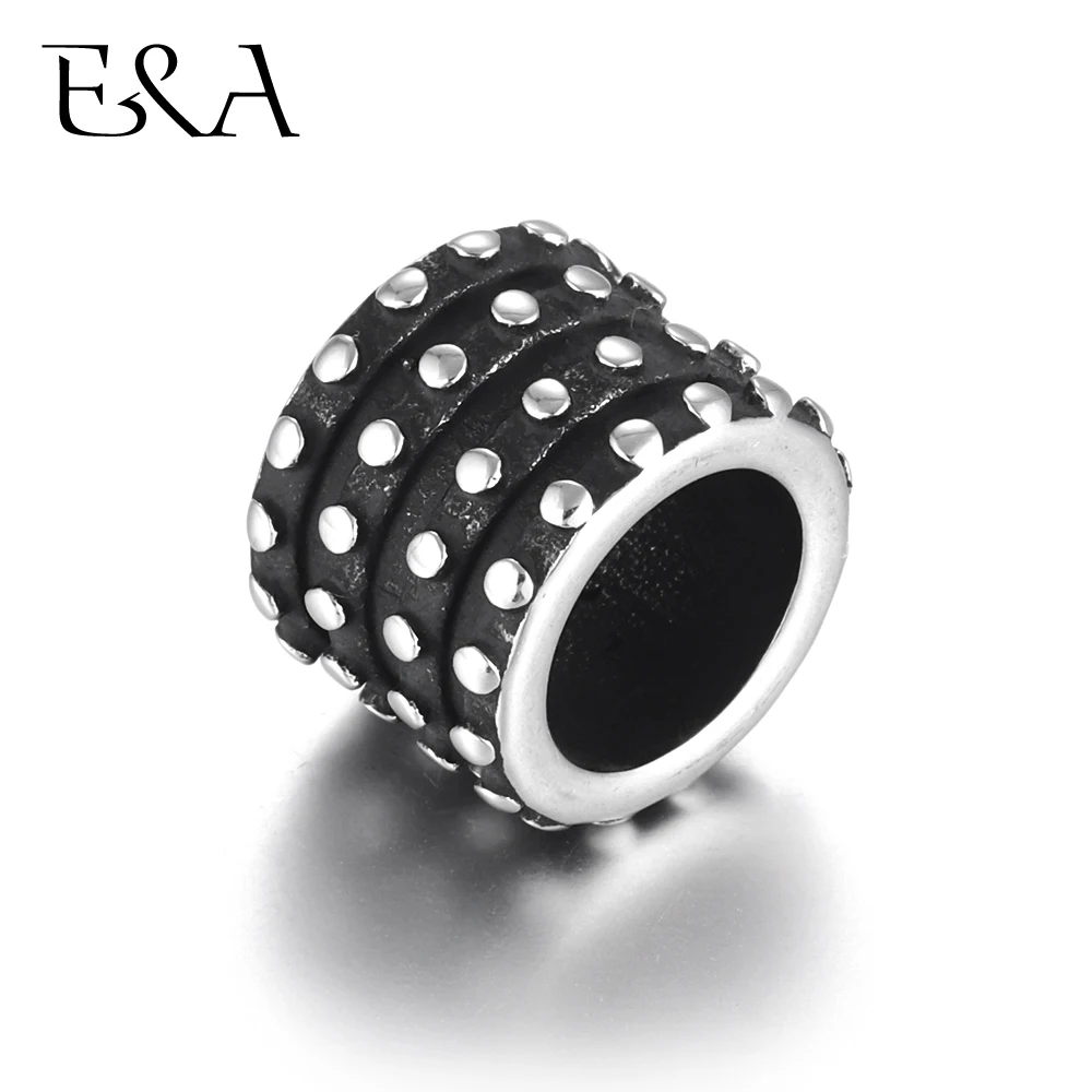 

4pcs Stainless Steel 8mm Large Hole Beads Dots Black Cylinder Slide Bead for Leather Bracelet Spacer Jewelry Making DIY Supplies