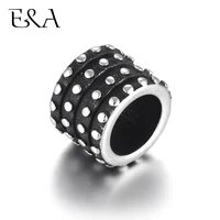 4pcs stainless steel 8mm large hole beads dots black cylinder slide bead for leather bracelet spacer jewelry making diy supplies