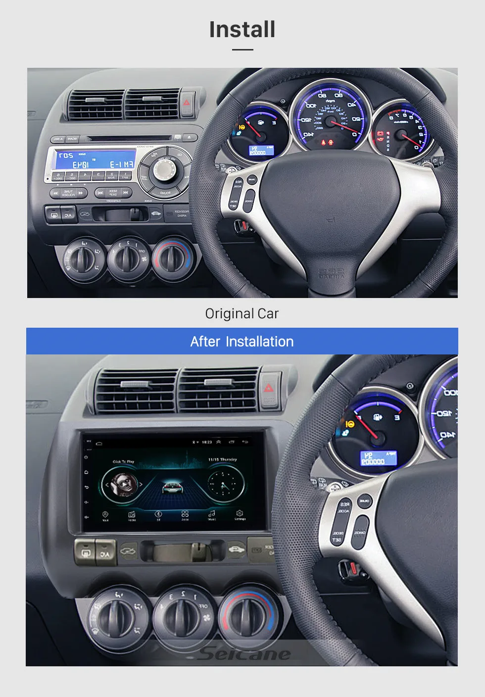 Seicane 2DIN 7 дюймов для 2002 2003 2004-2008 HONDA Jazz(ручной AC, RHD) Автомобильный мультимедийный плеер Android 8,1 Wifi gps Радио стерео