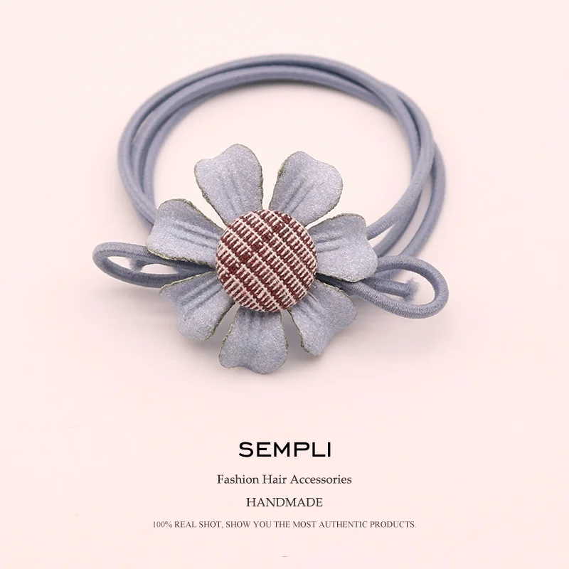 Blue Sempli, новинка, Корея, хорошее качество, нейлоновые эластичные резинки для волос, для женщин и девочек, хлопковые пуговицы, Подсолнух, ручной работы, аксессуары для волос - Цвет: Blue