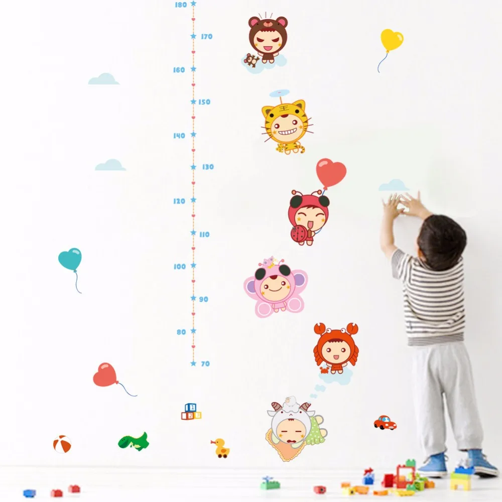 Мультяшные детские наклейки на стену с линейкой настенные в детскую графику|wall