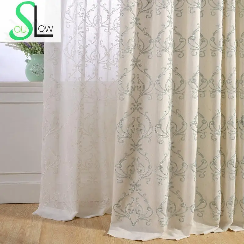 Простые хлопковые современные занавески Slow Soul белого и синего цвета s-занавески