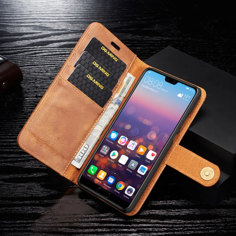 DG Ming Роскошный чехол из натуральной кожи для Huawei P20 флип мульти сложенный кошелек