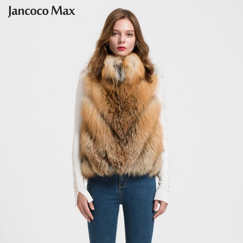 Jancoco Max жилет из натурального Лисьего меха для женщин, зимний женский жилет, модный жилет с воротником-стойкой S1708