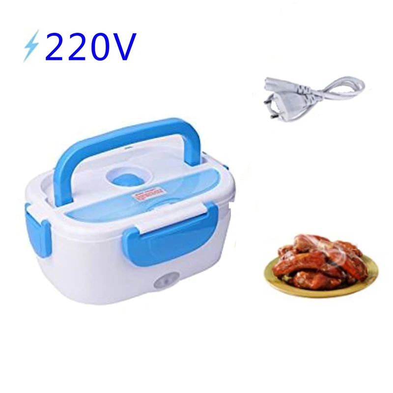 220V Blue 110 В 220 В Электрический Ланч-бокс с подогревом, портативный Ланчбокс, пластиковый, для офиса, дома, путешествий, Bento Boxs, набор посуды - Цвет: 220V Blue