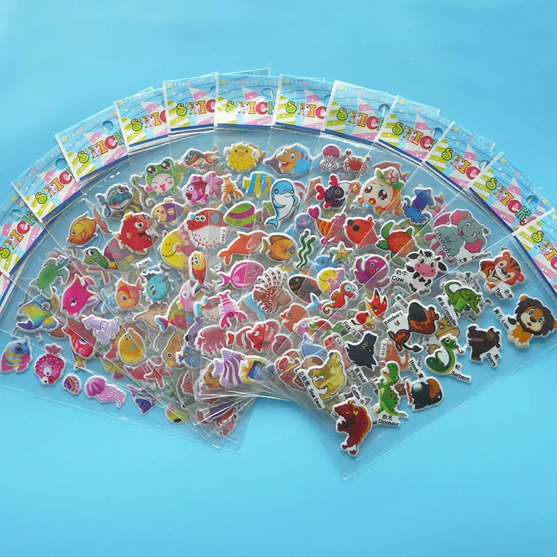 54 листа/партия 3D Мини Мультяшные пышные наклейки детские животные рыбки