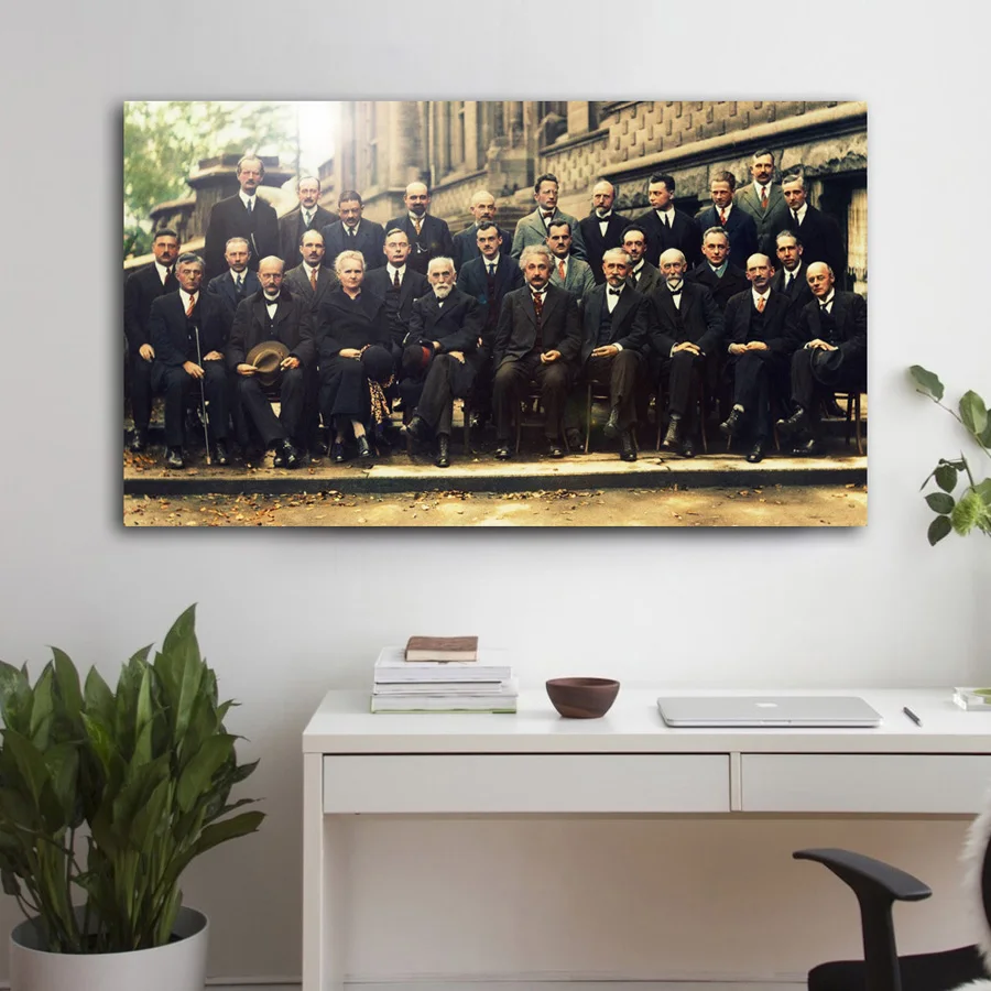 ВИНТАЖНЫЙ ПЛАКАТ известная фотография ученых на Конференции сольвай печать