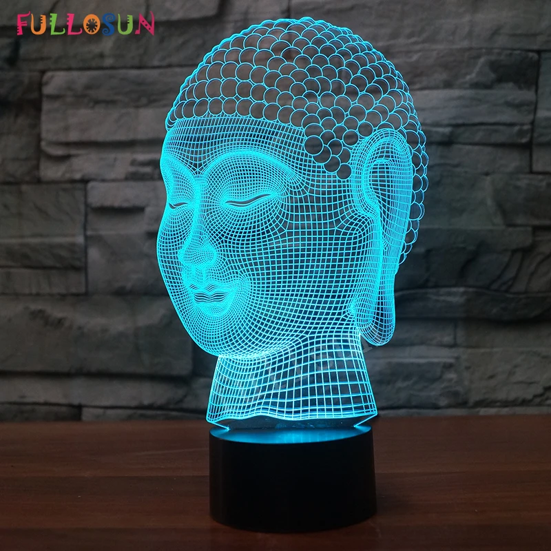 3D лампа Будды визуальный ночник USB LED 7 цветов Настольная для сна дома деко Ночная
