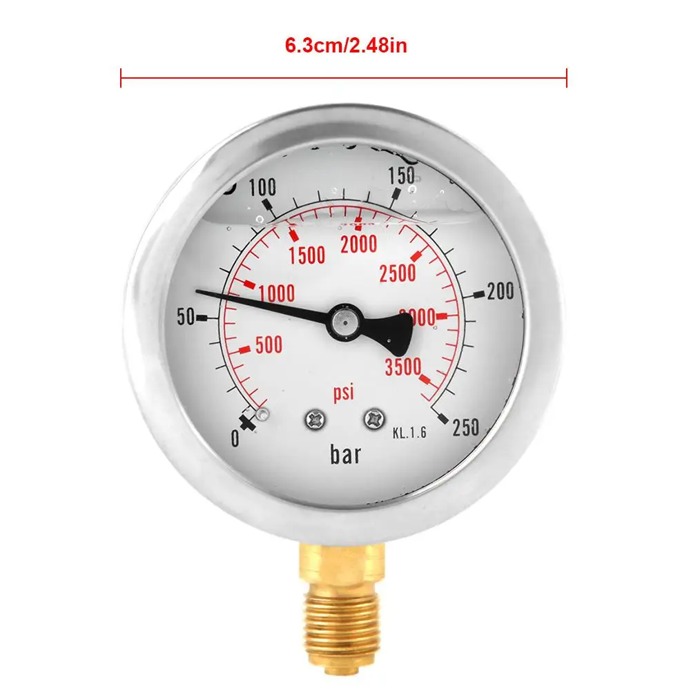 Металлический манометр 0-250Bar 0-3750PSI 1/" 63 мм Циферблат гидравлический манометр измерительный инструмент