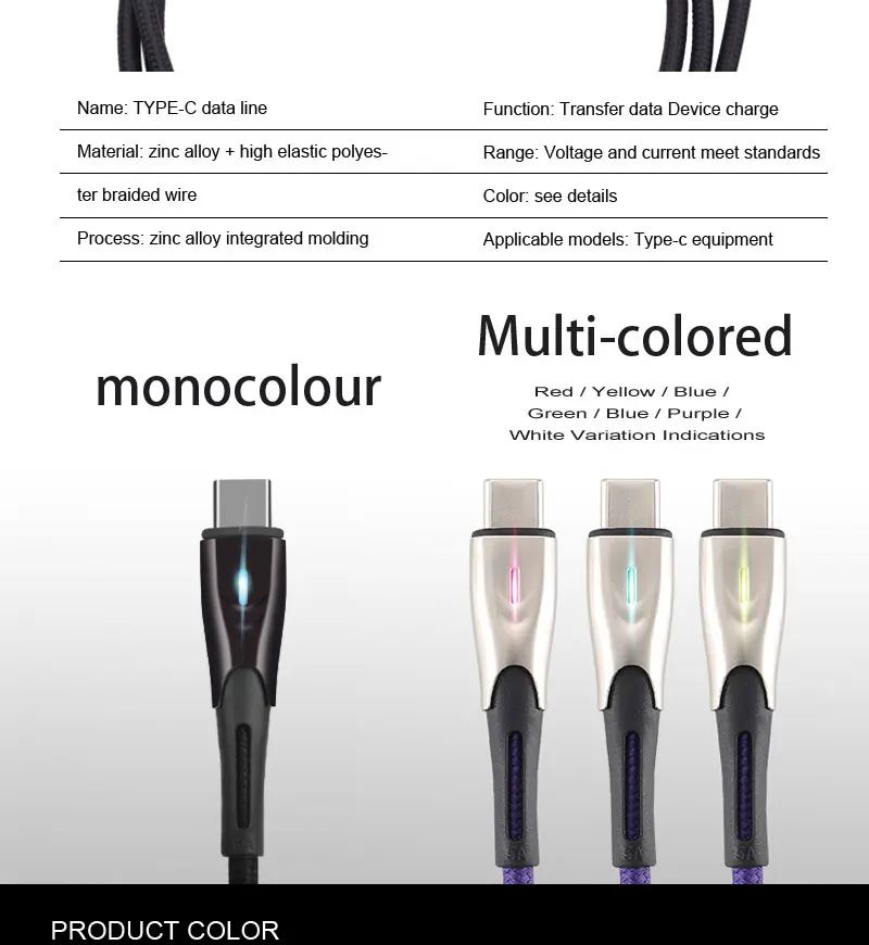 Ddaian светодиодный USB кабель для samsung Xiaomi huawei Тип C USB поддержка PD 60 Вт QC3.0 5A USB кабель Quick Charge
