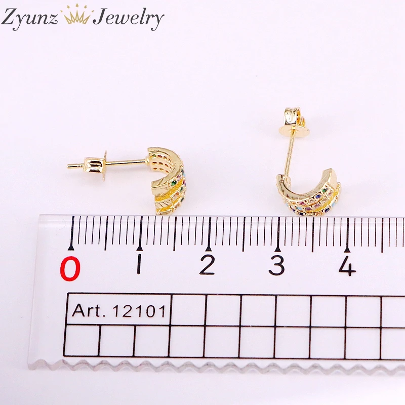

6 Pairs, Gold Filled Engagement Wedding Gift Stud Earring Rainbow Earrings Popular Fashion Jewelry Rainbow CZ Women's Earrings
