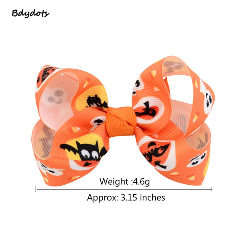 

12Pcs Mixed Colors Pumpkin Halloween Kids Grosgrain Ribbon Bows Barrettes Girl Hairclip Boutique Hairpins Kids Hair Accessories