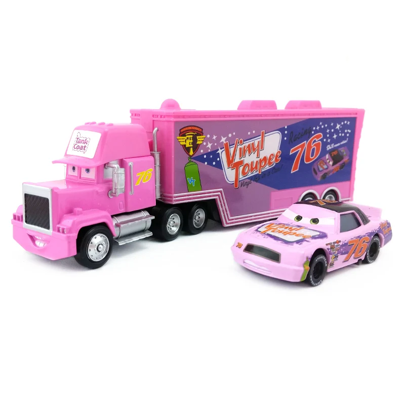 No.76 Mack and Car Дисней Pixar тачки Мак дядюшка Молния Маккуин король Франческо ЧИК ХИКС Хадсон грузовик и автомобиль набор 1:55 литая под давлением модель игрушки автомобиль подарок - Цвет: No.76 Mack and Car