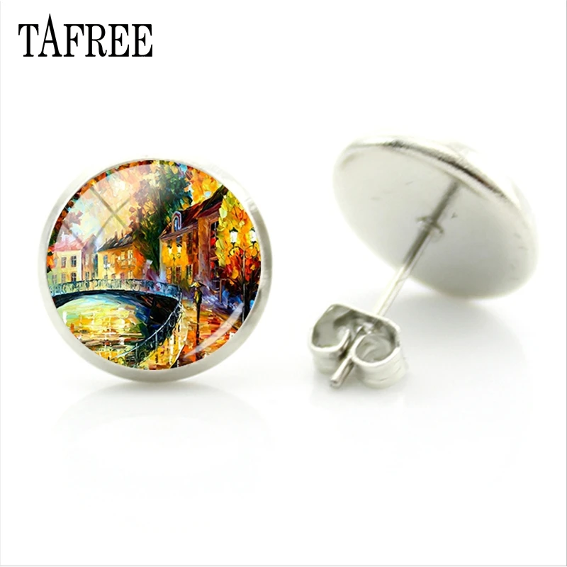 

TAFREE новые модные серьги-гвоздики с абстрактными художественными рисунками картина реставрации пейзаж серьги-гвоздики для женщин ювелирные изделия PT51