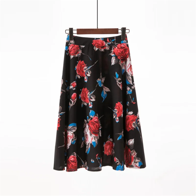 Summer Women Casual High Quality Sweet Skirt Fashion Cherry Print Streetwear Knee-Length Vintage Pleated Skirt FICUSRONG - Цвет: Color 14