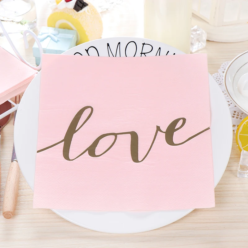 Love Gold Glitter Disposable Party Tableware Decoupage Paper Napkins Wedding Bridal Shower Decorations 33cm*33cm 16 Sheets | Дом и сад