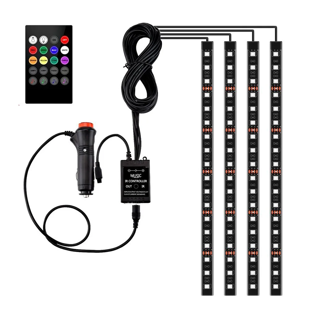 Светодиодная лента RGB для салона автомобиля разноцветная световая полоса с