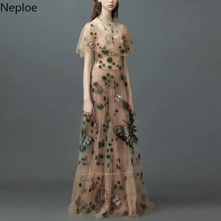 Neploe 2019 Европейский Стиль Весна Лето Женское платье сетка Красота Бабочка вышитые