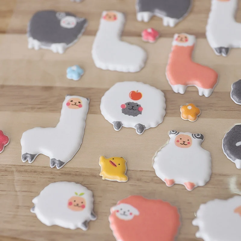 1 шт. корейский стиль Kawaii 3D мультфильм овечка Альпака ПВХ дневник Пузырьковые наклейки декоративные для тетрадь, альбомы бумага для карт