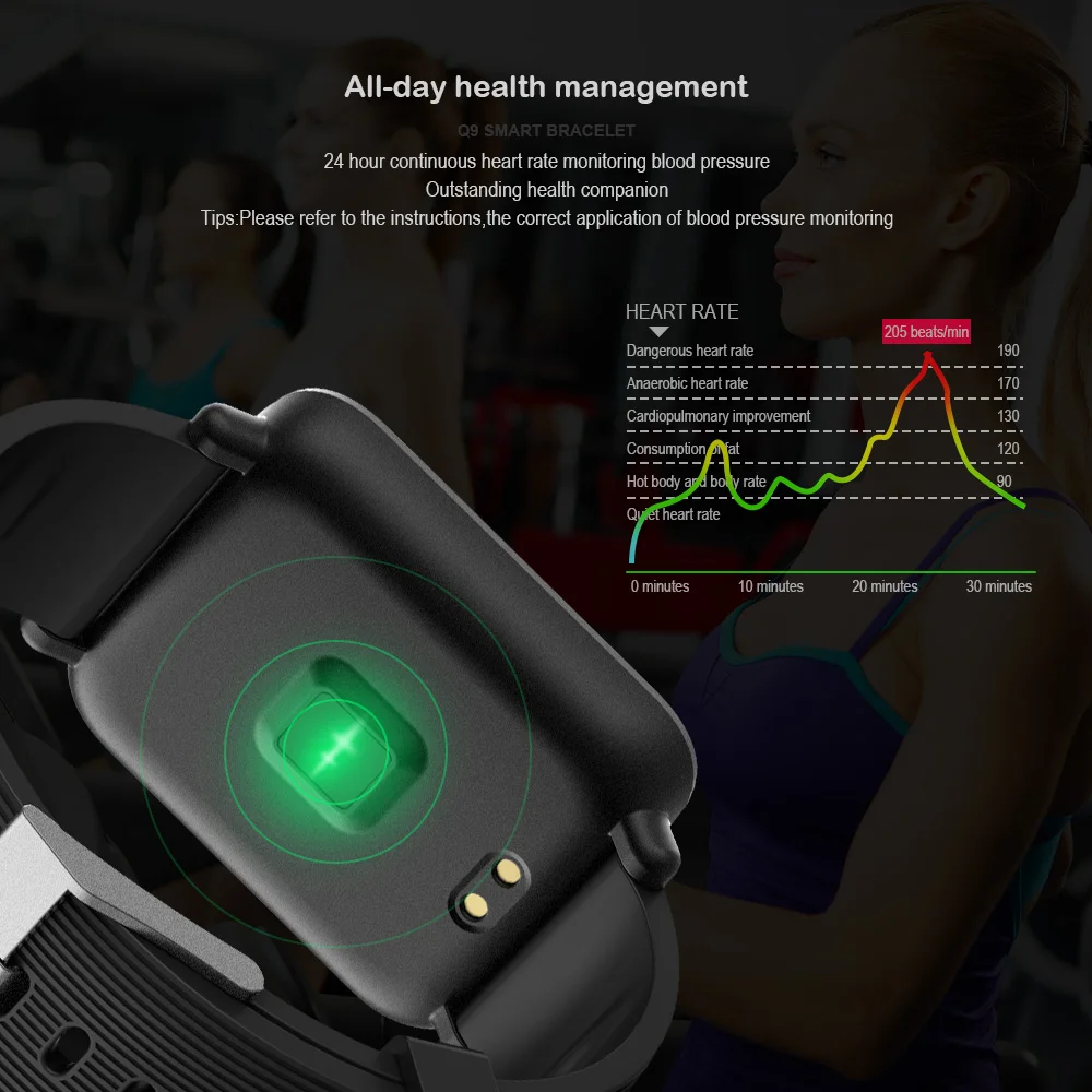 Q9 Colorful Screen Waterproof Sports Smart Watch for Android / iOS with Heart Rate Monitor Blood Pressure Functions | Электроника