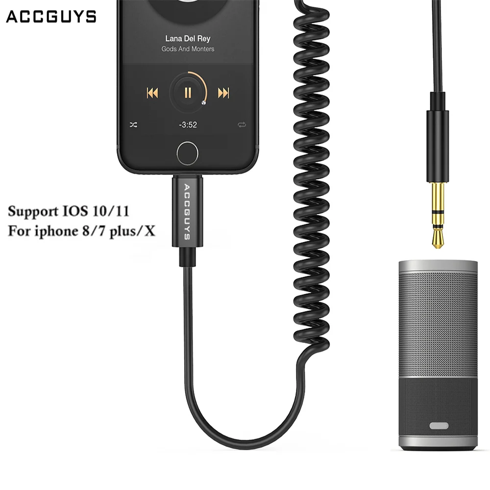 ACCGUYS Весна Aux шнур Автомобильный кабель для iPhone 8 7 Plus X XS Max XR до 3 5 мм разъем