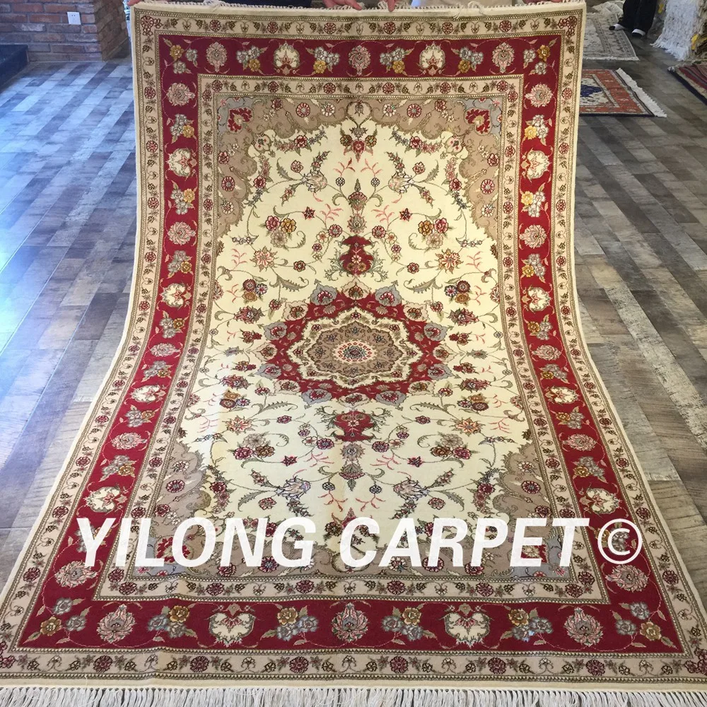 Yilong 5'x8' ручной работы персидский красный ковер белый изысканный медальон