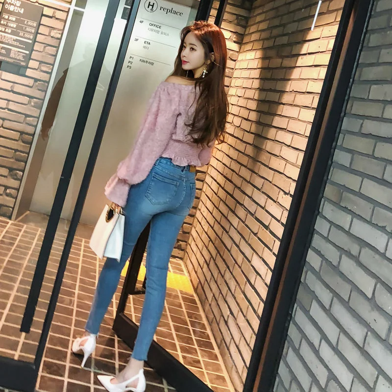 Elegant Slash Neck Off-Shoulder Bottoming Shirt Women 2019 Summer Stretch Elastic Flare Sleeve Female Tops Sweety Casual Clothes |