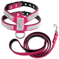 bling rhinestone dog harness leather puppy cat harness vest leash set for small medium dog chihuahua pug yorkshire pet supplies