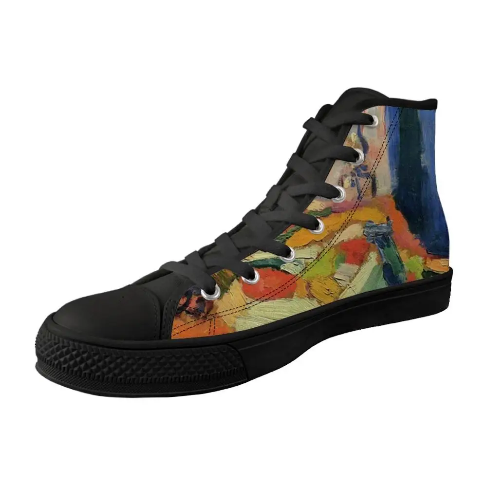 Простая дизайнерская мужская обувь высокие черные туфли из парусины вулканизованные туфли мужские Шнурованные кроссовки с принтом фруктов и цветов