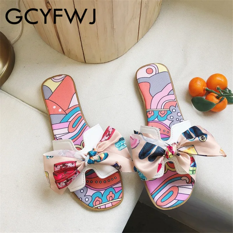 GCYFWJ/женские шлепанцы коллекция 2019 года сезон лето разноцветная лента с бантом