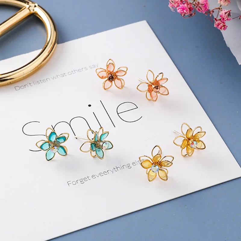 S925 Pin антиаллергенные корейские японские хрустальные Розовые Желтые синие