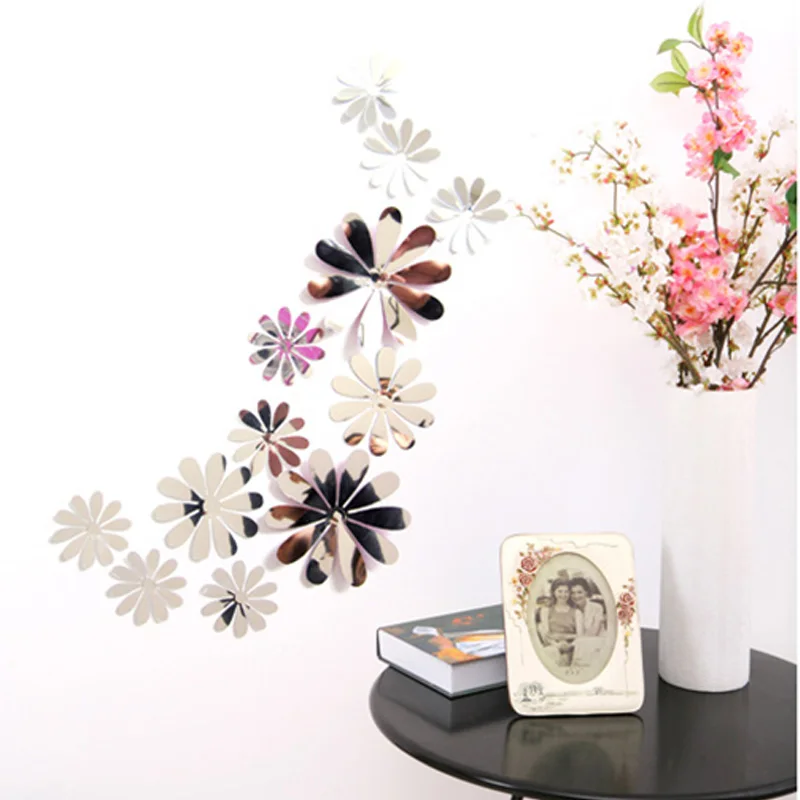12 шт. зеркальные Серебристые настенные наклейки в виде хризантемы|home decor|wall art