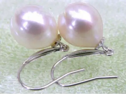 

free shipping >>>>noble jewelry white solid gold 10*11mm AAA+++ drop white south sea pearls dangle earrings