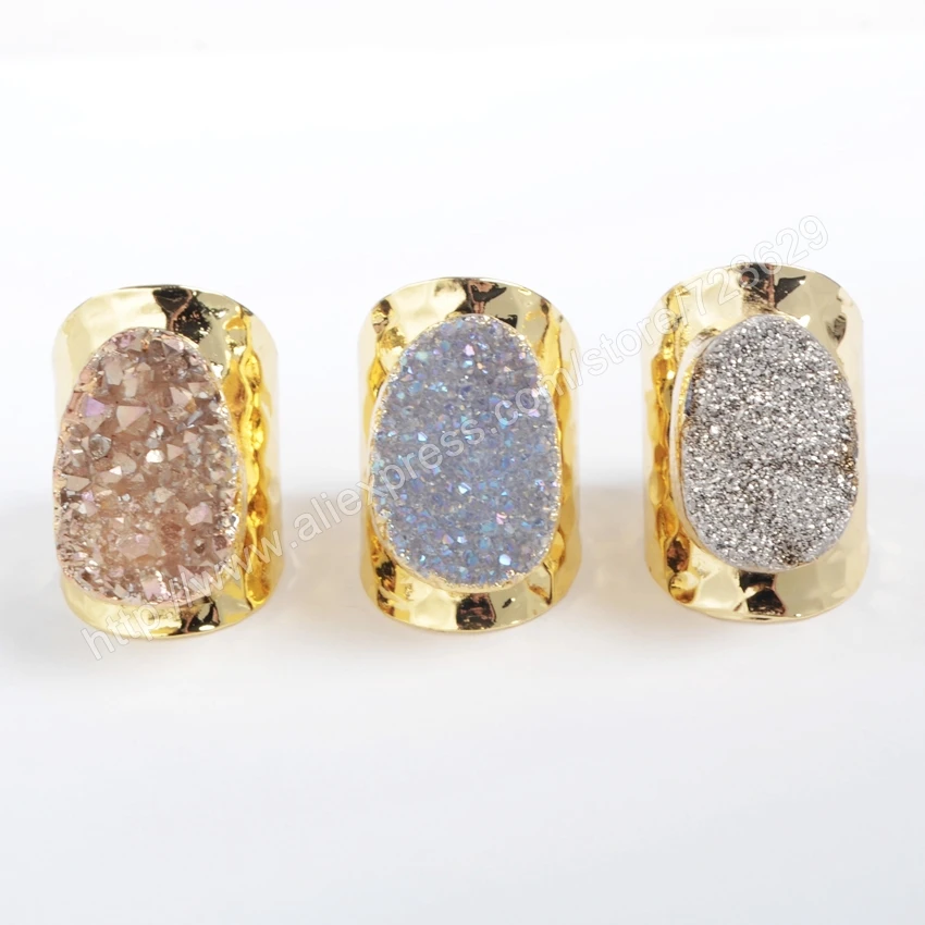 

BOROSA 5 шт./лот овальные натуральные Кристальные друзы золотого цвета титановые радужные друзовые кольца G0890