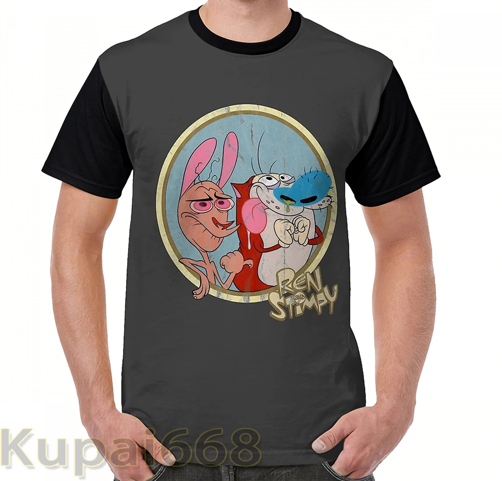 Забавная футболка с графическим принтом мужские топы футболки Ren and Stimpy женская