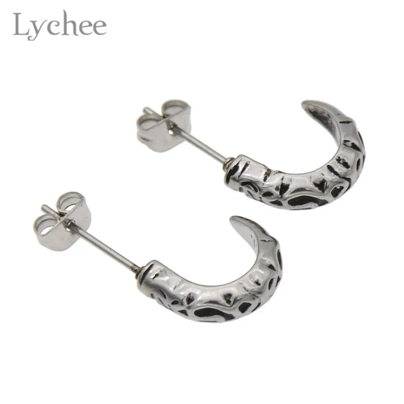 Lychee панковские резные серьги гвоздики из нержавеющей стали унисекс классные