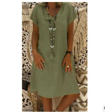 Женские платья большого размера однотонные модные длинные с v-образным вырезом и