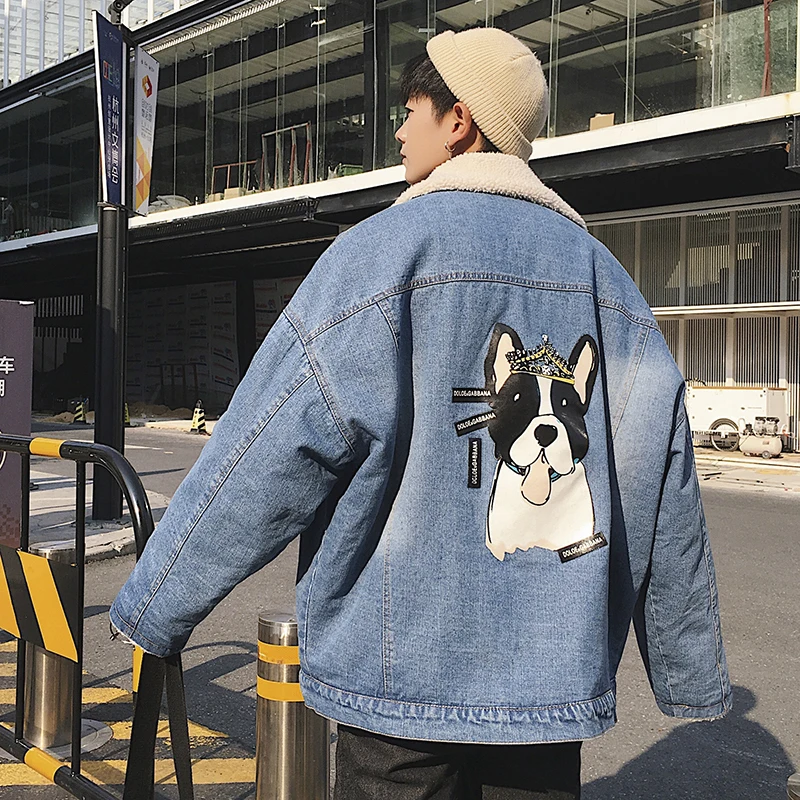 

2020 autumn and winter new youth fashion men's loose and thick long sleeves trend pure color casual lapel denim jacket
