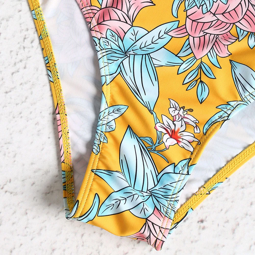 Слитный купальник женский с высокой талией и цветочным принтом | Спорт