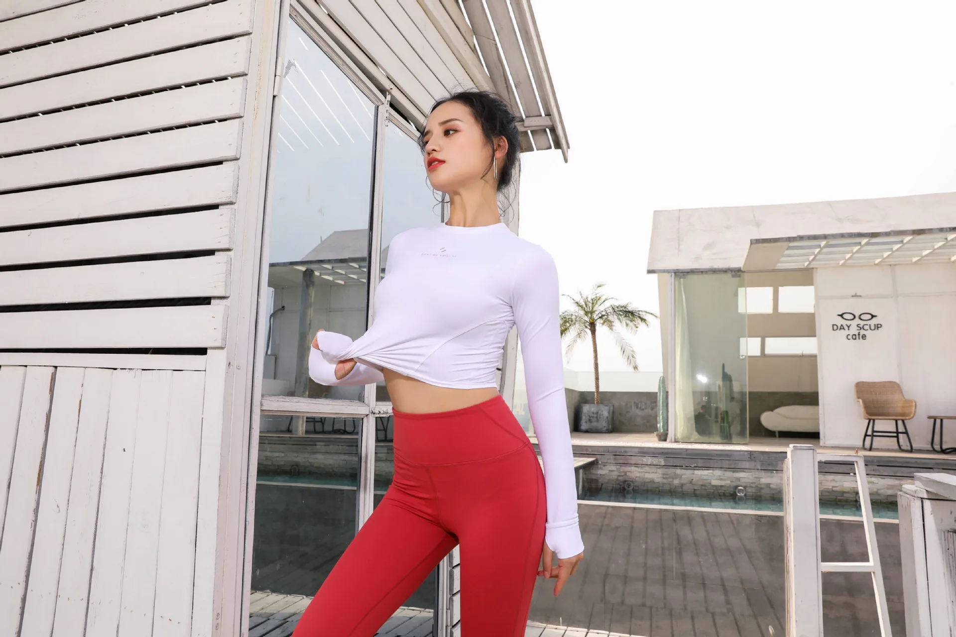 Спортивные Топы Crewneck, Спортивная женская футболка для фитнеса, женский длинный рукав, для йоги, Топ для женщин, s гимнастическая майка, топы, мягкая спортивная одежда, большой палец, полые