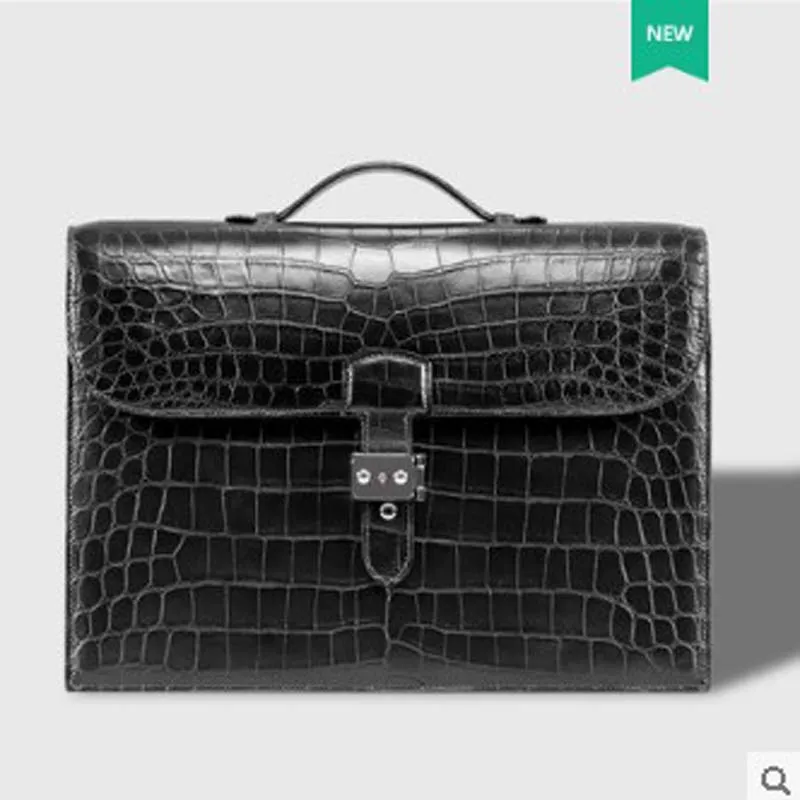 

Cestbeau import Nile crocodile clamshell handbag leather lock buckle man's briefcase whole skin on abdomen