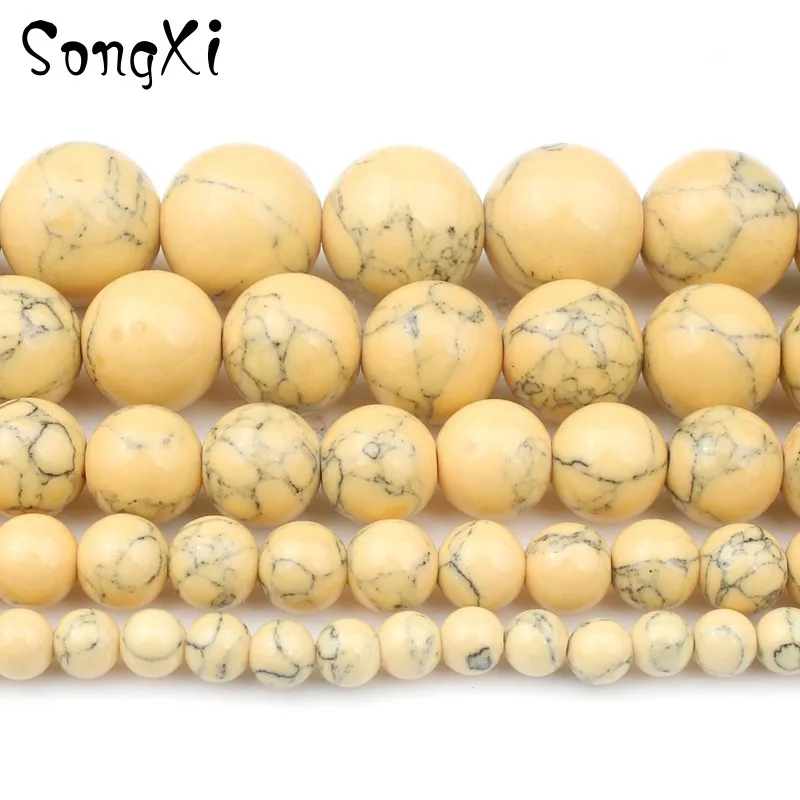 Оптовая продажа желтый бирюзовый камень Howlite Круглые бусины для