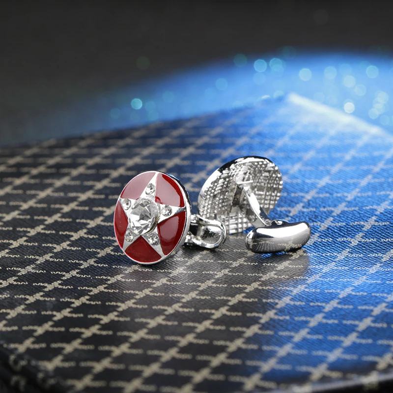 Для мужчин Мода Круглый Запонки кристалл красной эмалью пентаграмма Мужчин's
