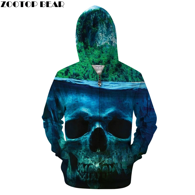 

Лес и череп 3D толстовки с капюшоном на молнии мужское худи на молнии Повседневное Толстовка с принтом спортивный костюм Фирменный Пуловер л...