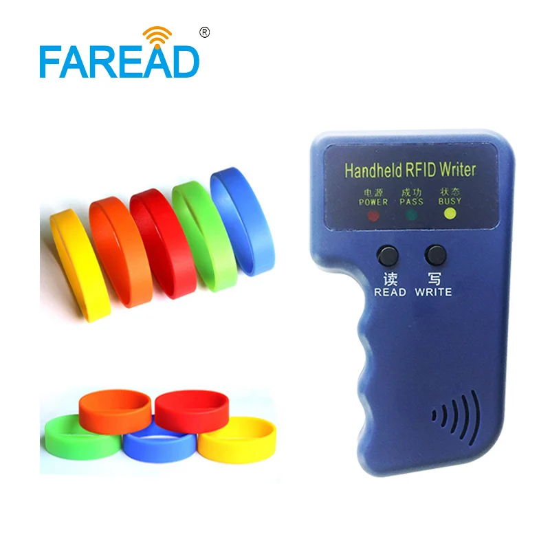 

x100pcs Free shipping 125khz TK4100 RFID Wristband For wimming pool, cooling store + 1pc Handheld RFID Writer Duplicator Copier